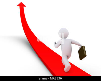 Homme d 3d fonctionne sur aller vers le haut flèche Banque D'Images
