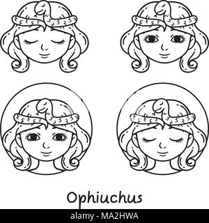 Signe astrologie Ophiuchus. 13 L'astrologie des signes. Ensemble d'horoscope signes en tant que femmes. Zodiaque pour les filles. Vector illustration de signes astrologiques. Les filles avec Illustration de Vecteur