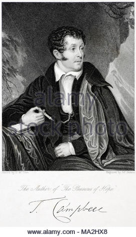 Thomas Campbell portrait, 1777 - 1844, l'auteur des 'Plaisirs d'espoir', était un poète écossais, gravure ancienne de 1844 Banque D'Images