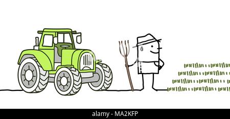 Cartoon agriculteur avec tracteur Illustration de Vecteur