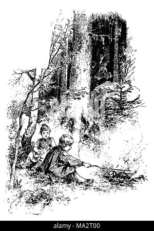 Hansel et Gretel seuls dans les bois Banque D'Images