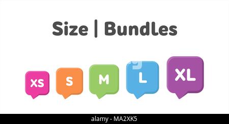 L'ensemble de taille différente icons set. Vector illustration symbole mesure littérale. Des étiquettes à partir de à xl. Illustration de Vecteur
