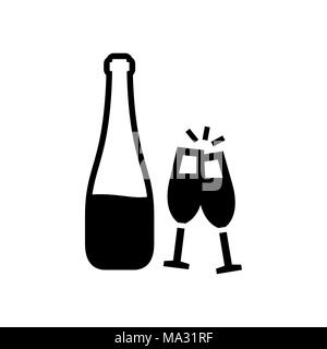 Bouteille de vin avec des lunettes style plat simple icône illustration. Illustration de Vecteur