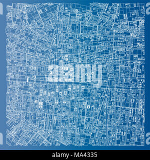 Ville en fil de fer, Blueprint Style. Le Rendu 3D. Contexte de conception de l'architecture Banque D'Images