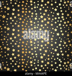 Résumé motif transparente moderne noir avec de l'or confettis étoiles. Vector illustration.fond brillant. La texture de feuille d'or. Modèle sans couture d'or Illustration de Vecteur