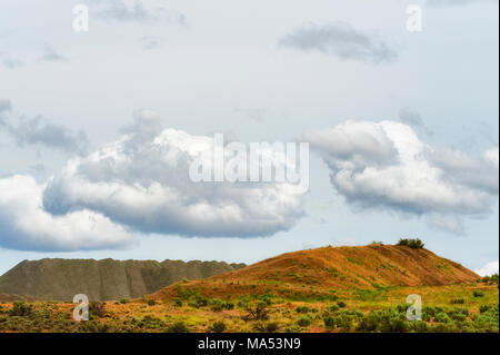 De grands nuages blancs flottant sur les collines couvertes de sauge dans ce paysage désertique dans le centre sud de l'État de Washington Banque D'Images