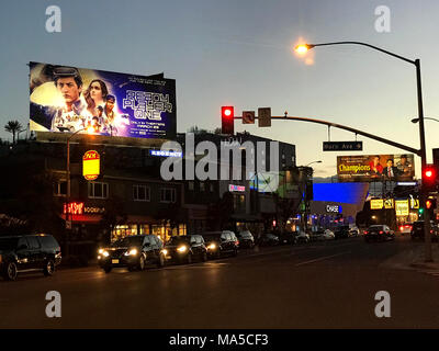 Billboard pour le film de Steven Spielberg le joueur un prêt sur le Sunset Strip à Los Angeles, CA Banque D'Images