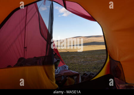 Vue à partir de la tente dans le Parc National de Sarek, Suède Banque D'Images