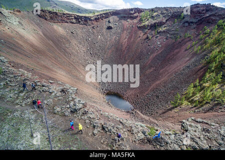 Vew aérienne de cratère du volcan Khorgo. Crétariat district, province du Nord, la Mongolie. Hangay Banque D'Images