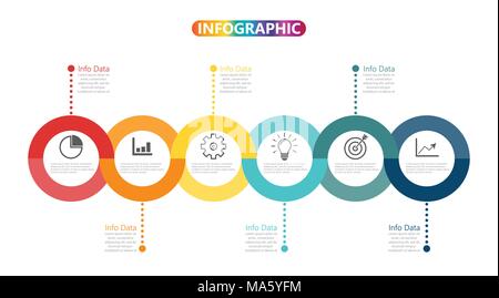 Calendrier modèle horizontal de couleur infographique numérotées pour six position peut être utilisé pour le workflow, bannière, diagramme, web design, graphique en aires Illustration de Vecteur