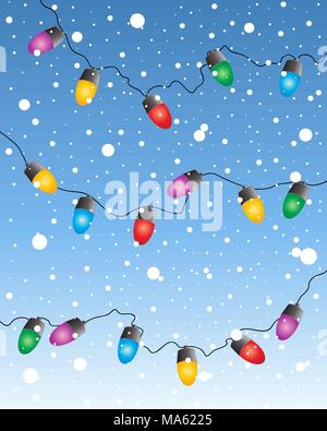 Un vecteur illustration en eps 10 format d'un jeu coloré de fée de Noël lumières avec un fond de neige Illustration de Vecteur