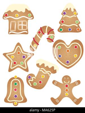 Un vecteur illustration en eps 10 format d'un ensemble de vacances de Noël gingerbread cookies avec glaçage à la crème et décoration confiserie Illustration de Vecteur