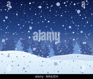 Un vecteur illustration en eps 10 format d'un paysage neigeux temps de Noël avec sapins et un ciel d'hiver et snowflake douche Illustration de Vecteur