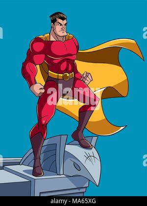 L'observation du super-héros du toit Illustration de Vecteur