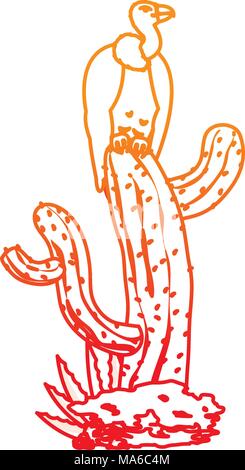Ligne dégradées dans les animaux sauvages vulture cactus Illustration de Vecteur