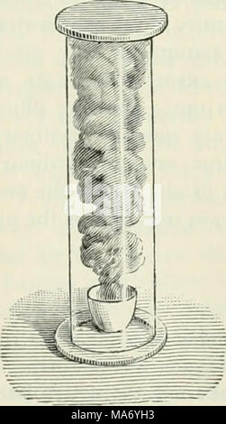 . Physique et chimie élémentaire : deuxième étape . Le sapin.. 5g.-Arrangement pour recueillir la poudre blanche pro- duits par la combustion du phosphore. Les choses requises.-Large, tube à essai avec bouchon bien ajusté. Le phosphore. Du papier de tournesol tournesol bleu ou solution. Le vinaigre. Les acides. Soda. Sur le fil. Ap- paratus montré dans Fig. 60. Conicité. Ce qu'il faut faire. Poudre blanche quand prodticed biirtis phosphore.-sécher soigneusement un large cylindre en verre et d'un petit creuset. Coupé (sous l'eau) un morceau de phosphore environ la moitié de la taille d'un pois, et de la sécher entre papier buvard ou de papier filtre. En utilisant une paire de pinces, placez le phosphore dans Banque D'Images