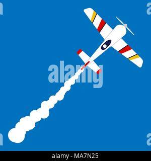 Peu de sport privée avion dans le ciel et une piste blanche derrière elle. Caricature de pousses de l'avion dans le ciel. Vector illustration Illustration de Vecteur