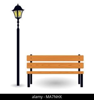 Banc et streetlight isolé sur blanc. Vector illustration Illustration de Vecteur