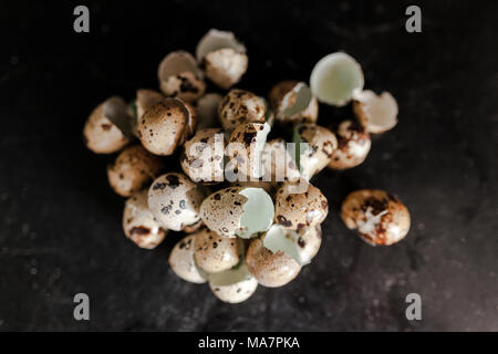 Casse des oeufs de cailles,Dolly plan , extreme close up ,4k Close up shot, faites glisser l'équipement utilisé.LR pan, curseur de gauche dolly shot, CU Banque D'Images