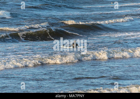 Surfer l'hiver en mer baltique petites vagues Banque D'Images