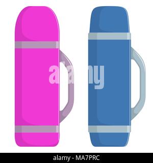 Thermos moderne pour les boissons chaudes, ensemble. Fioles de formes différentes. Vector illustration style de télévision Illustration de Vecteur