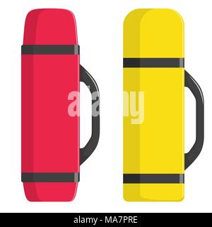 Thermos moderne pour les boissons chaudes, ensemble. Fioles de formes différentes. Vector illustration style de télévision Illustration de Vecteur