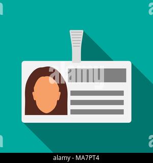 Nom tag badge avec femme s head silhouette. Badge horizontal en plastique avec boucle déployante. L'icône de carte Nom de l'ombre. Vector illustration style de télévision Illustration de Vecteur