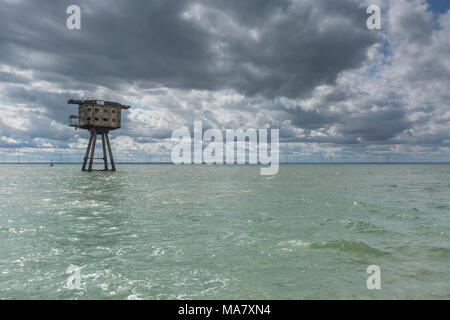 La Seconde Guerre mondiale, les Forts Maunsell dans l'estuaire de la Tamise au large de la côte nord du Kent. Banque D'Images