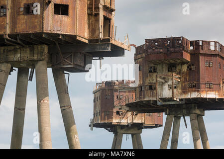 La Seconde Guerre mondiale, les Forts Maunsell dans l'estuaire de la Tamise au large de la côte nord du Kent. Banque D'Images