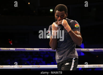 03-28-2018, St Davids Hall, Cardiff. Formation Buatsi Josué pour le pubis Anthony Josué V Joseph Parker titre mondial unifié de lutte. Ant Banque D'Images