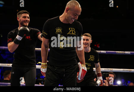 03-28-2018, St Davids Hall, Cardiff. Ryan Burnett et Josh Kelly pendant l'entraînement pour le pubis Anthony Josué V Joseph Parker Unified Banque D'Images