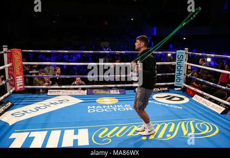 03-28-2018, St Davids Hall, Cardiff. Codina, Joe pendant l'entraînement pour le pubis Anthony Josué V Joseph Parker titre mondial unifié figh Banque D'Images