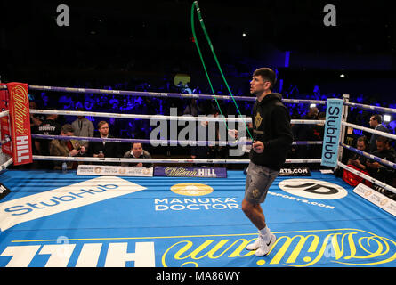 03-28-2018, St Davids Hall, Cardiff. Codina, Joe pendant l'entraînement pour le pubis Anthony Josué V Joseph Parker titre mondial unifié figh Banque D'Images