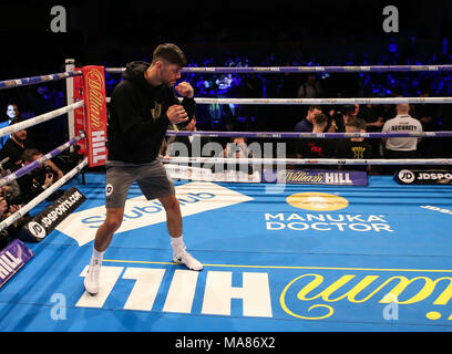 03-28-2018, St Davids Hall, Cardiff. Codina, Joe pendant l'entraînement pour le pubis Anthony Josué V Joseph Parker titre mondial unifié figh Banque D'Images