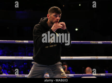 03-28-2018, St Davids Hall, Cardiff. Codina, Joe pendant l'entraînement pour le pubis Anthony Josué V Joseph Parker titre mondial unifié figh Banque D'Images