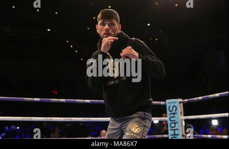 03-28-2018, St Davids Hall, Cardiff. Codina, Joe pendant l'entraînement pour le pubis Anthony Josué V Joseph Parker titre mondial unifié figh Banque D'Images