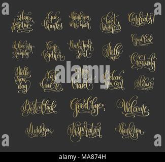 Ensemble de 22 golden hand citations positives lettrage sur dark backgrou Illustration de Vecteur