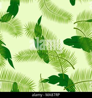 Fraîcheur d'été modèle transparent avec des feuilles de palmier dans des tons verts, creative vector illustration Illustration de Vecteur