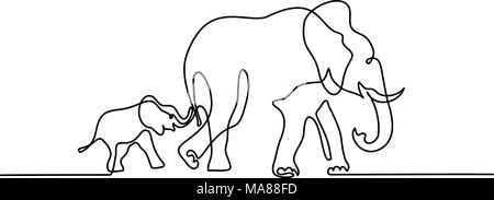 Maman avec bébé éléphant Symbole marche Illustration de Vecteur