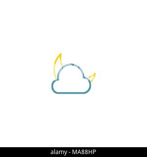 Simple nuage bleu et jaune sur l'icône de la ligne de la demi-lune Illustration de Vecteur