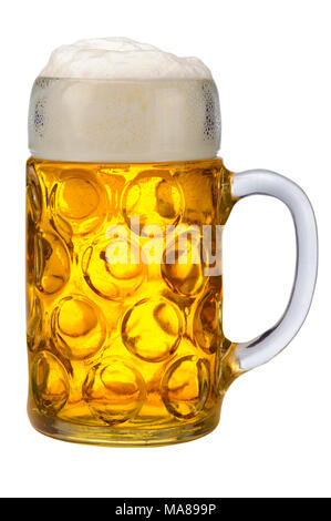 Grand verre isolé rempli de Bavarian Lager beer Banque D'Images