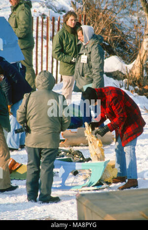 Washington, DC., USA, 16 janvier 1982 Le 13 janvier 1982, Vol 90 Air Florida s'écrase sur Washington, DC's 14th Street Bridge et est tombé dans la rivière Potomac peu après le décollage. Un total de 70 passagers, 4 membres d'équipage et 4 automobilistes sur le pont ont été tués. L'accident du Boeing 737-200 était dû à un système anti-givrage étant laissé. Les enquêteurs du NTSB examiner des pièces du fuselage de l'avion d'Air Florida condamné car il vol récupérés et mis à terre par des plongeurs. Credit : Mark Reinstein/MediaPunch Banque D'Images