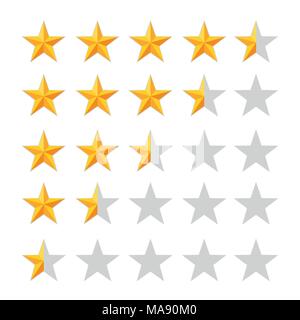 Golden Star icône de classification. La moitié des étoiles. Badge isolés. La qualité, la rétroaction, l'expérience, les concepts de niveau. Vector illustration isolé sur blanc backgrou Illustration de Vecteur