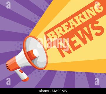 Blanc coloré mégaphone. Porte-voix pour amplifier la voix pour des rassemblements de protestation ou de parler en public. Breaking news concept. Vector illustration sur le pur Illustration de Vecteur