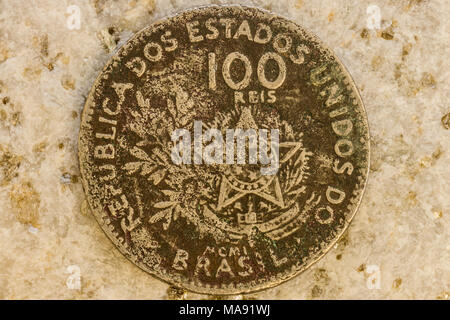 Vue de près de vintage coin montrant les détails fins sur coin gravures Banque D'Images