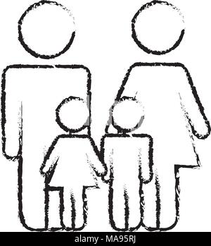 Les parents de famille avec fille et fils, les pictogrammes Illustration de Vecteur