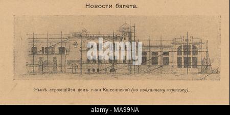 Caricature de la revue satirique russe Signal (Signal) représentant un bâtiment en construction, avec texte à lire 'Ballet News ; maintenant, la construction de l'hôtel particulier de Mme Kschessinskaya (dessins originaux), 1905. () Banque D'Images