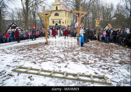 Wejherowska, Pologne, 30 Mar 2018. Passion Play en bon vendredi de Kalwaria Wejherowska dans Gdynia, Pologne. 30 mars 2018 © Wojciech Strozyk / Alamy Live News Banque D'Images