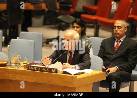 New York, USA. 30 mars, 2018. Riyad Mansour, Observateur permanent de l'État de Palestine, a parlé au Conseil de sécurité de l'ONU sur Gaza. Photo : Matthew Russell Lee / Inner City Press Crédit : Matthew Russell Lee/Alamy Live News Banque D'Images