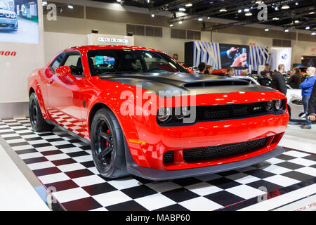 Vancouver, Canada - Mars 2018 : Dodge Challenger SRT, prises au Salon de l'Auto de Vancouver 2018 Banque D'Images